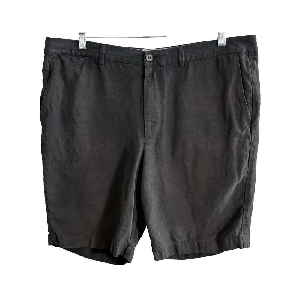 TOMMY BAHAMA Men Shorts Sz 38 Black Silk Linen‎ Blend Travel Zip Button hb-39